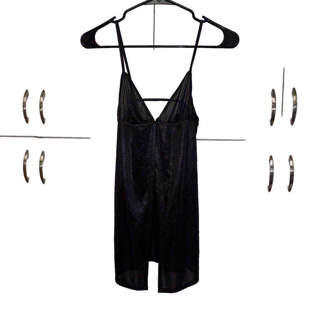 La Senza Lingerie Babydoll S Black Chemise Teddy Sheer Bra Y2K Open Top